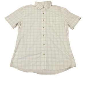 Poncho Short-Sleeve Button-Down Shirt in Light Cream Plaid